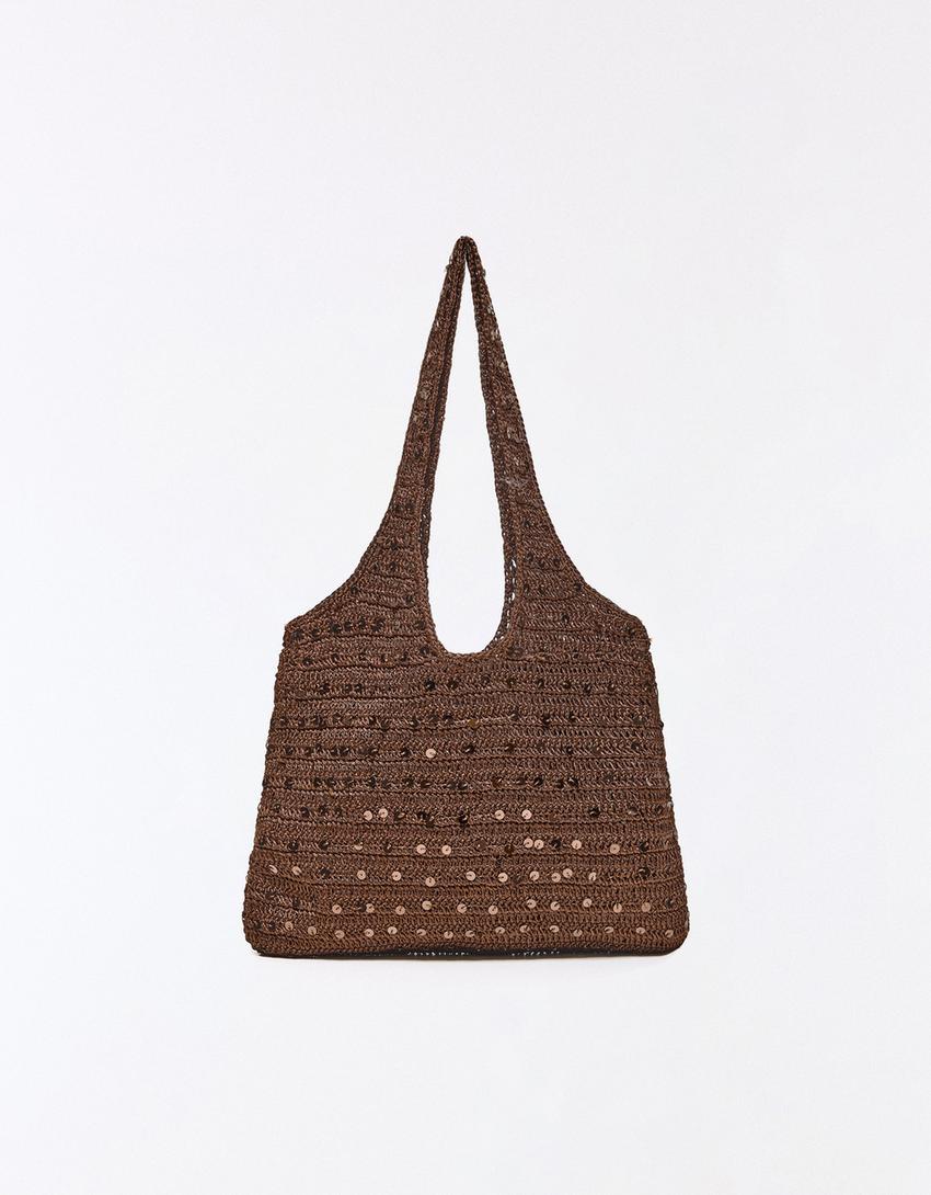 Sac crochet paillettes-Marron
