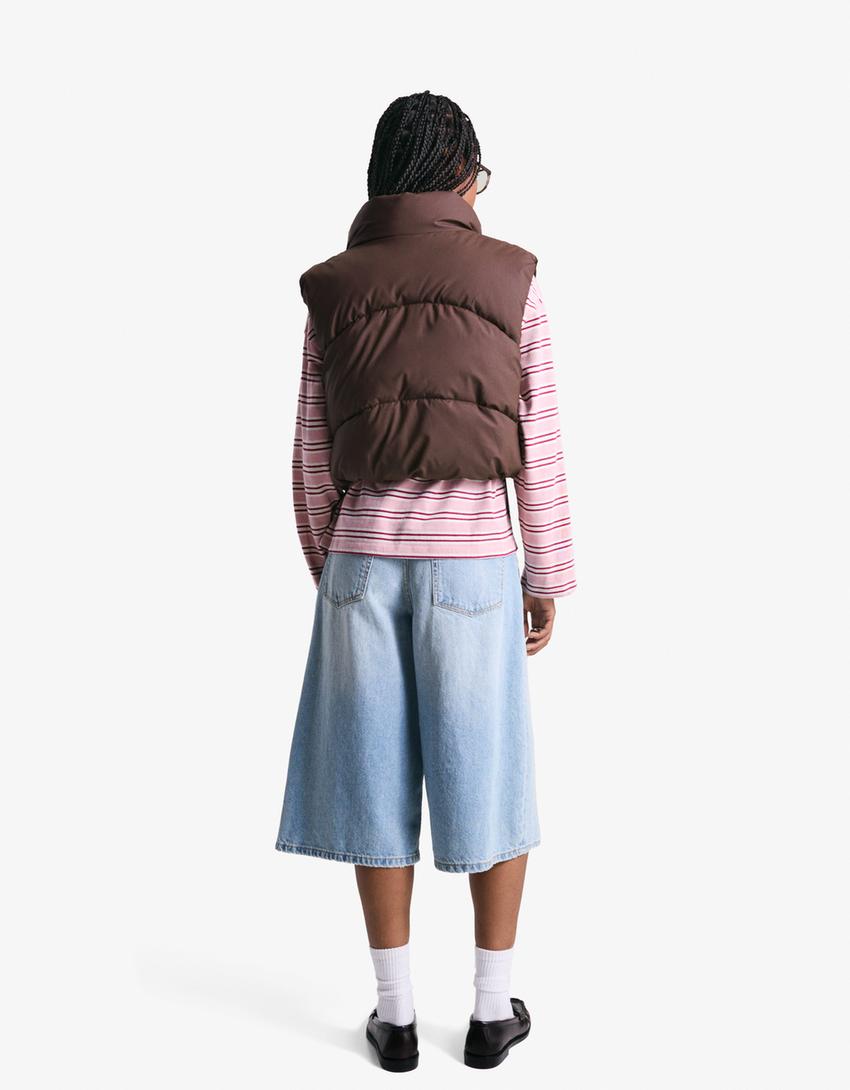 Colete cropped acolchoado-Marrom-2