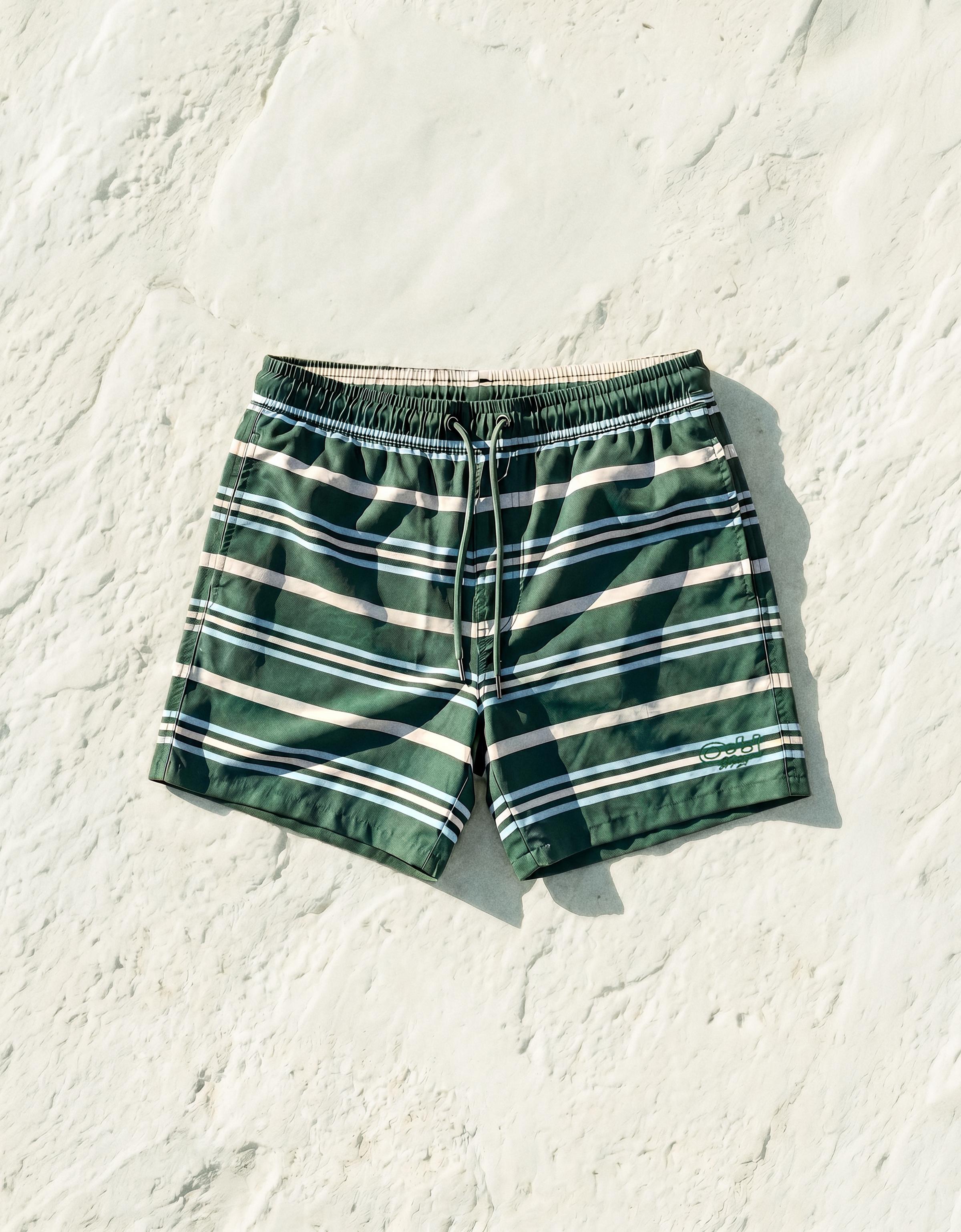Boxy striped swim shorts — Green