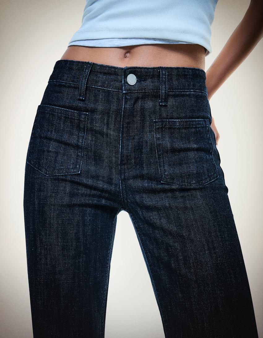 Jeans flare confort poches-Marine