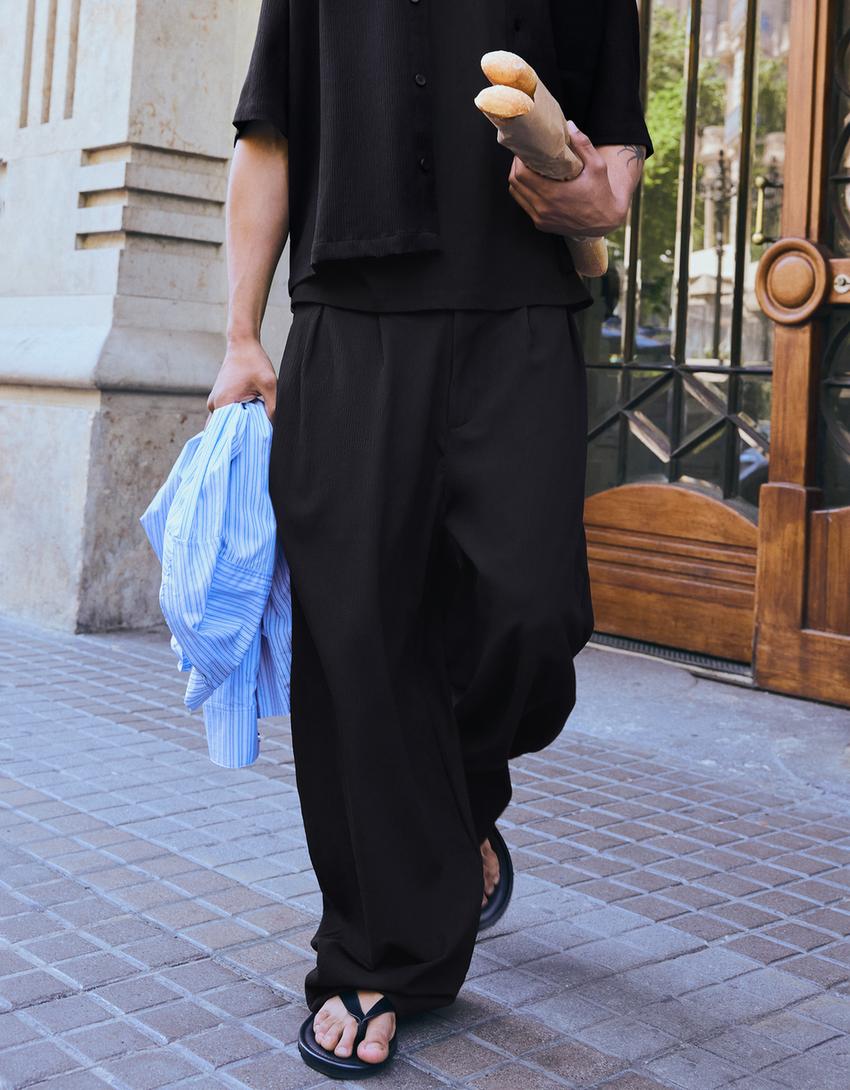 Pantalon super baggy fit semijogger plissé-Noir