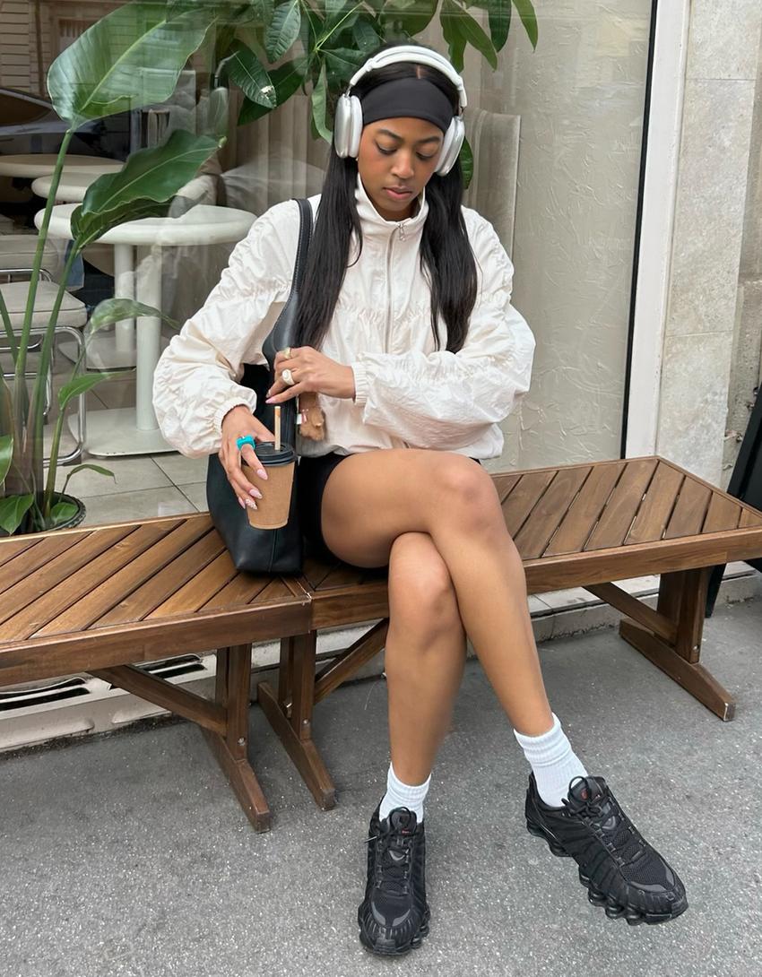 Ruched technical jacket-Cream