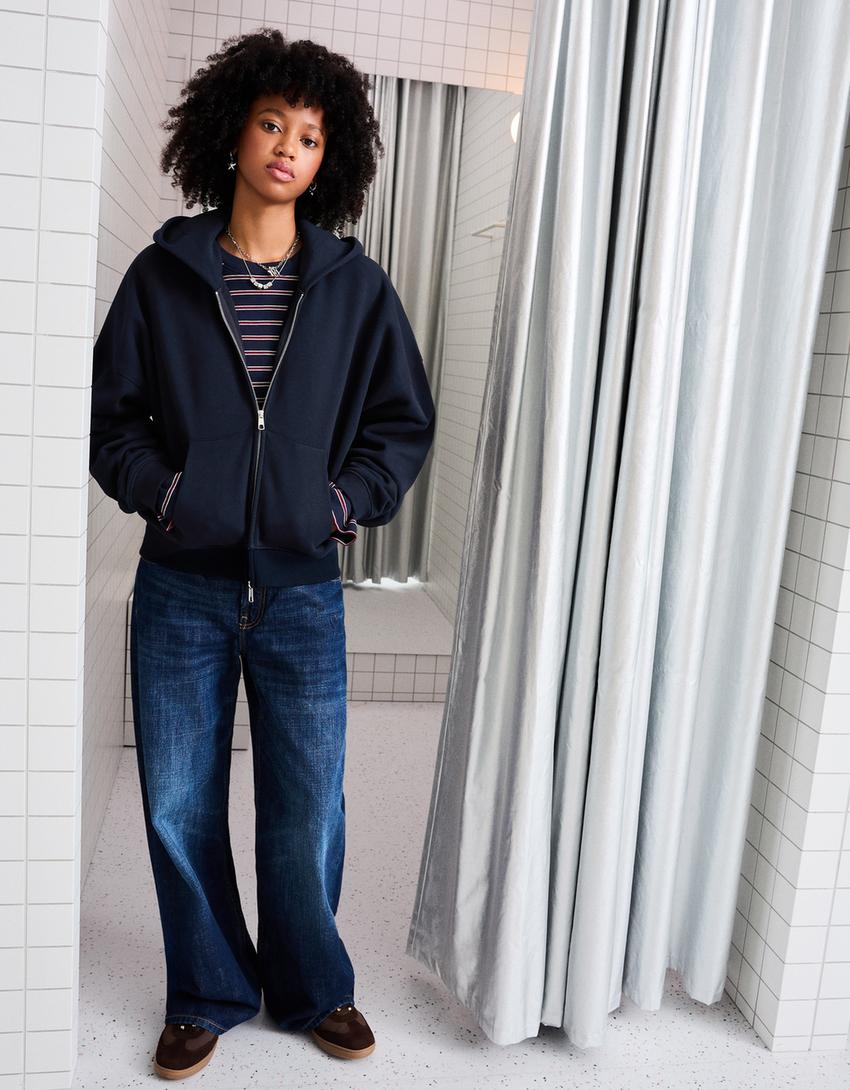 Oversize zip-up hoodie-Navy
