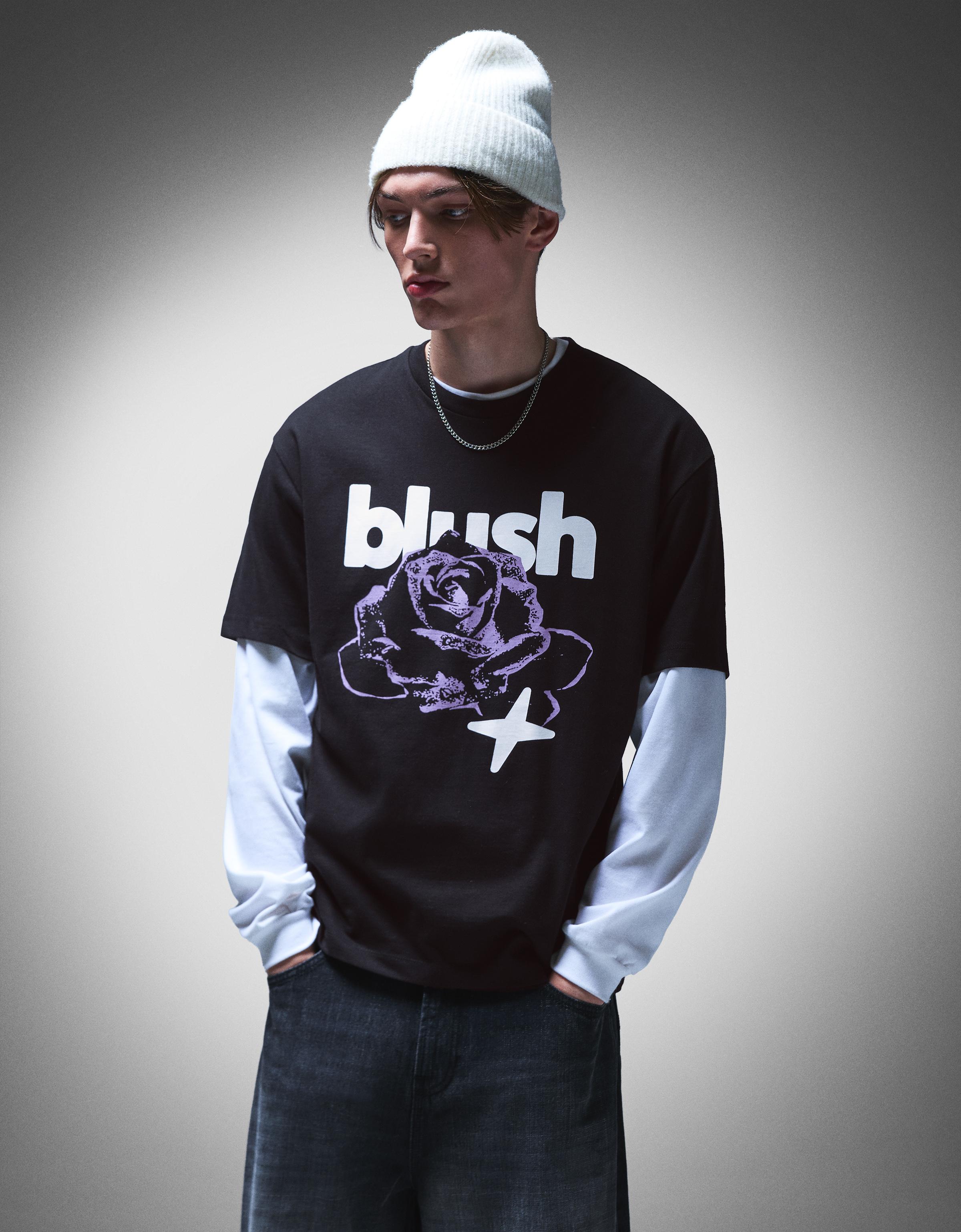 Bershka T-Shirt Mit Kurzen Ärmeln Und Print Herren Xl Schwarz