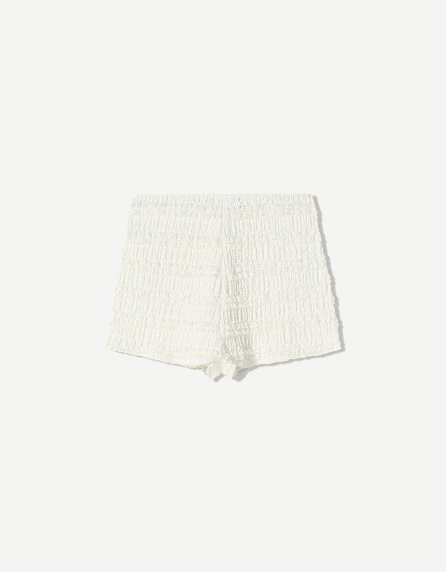 Bershka Short Gofrado Estructura Volantes Mujer Xl Blanco Roto