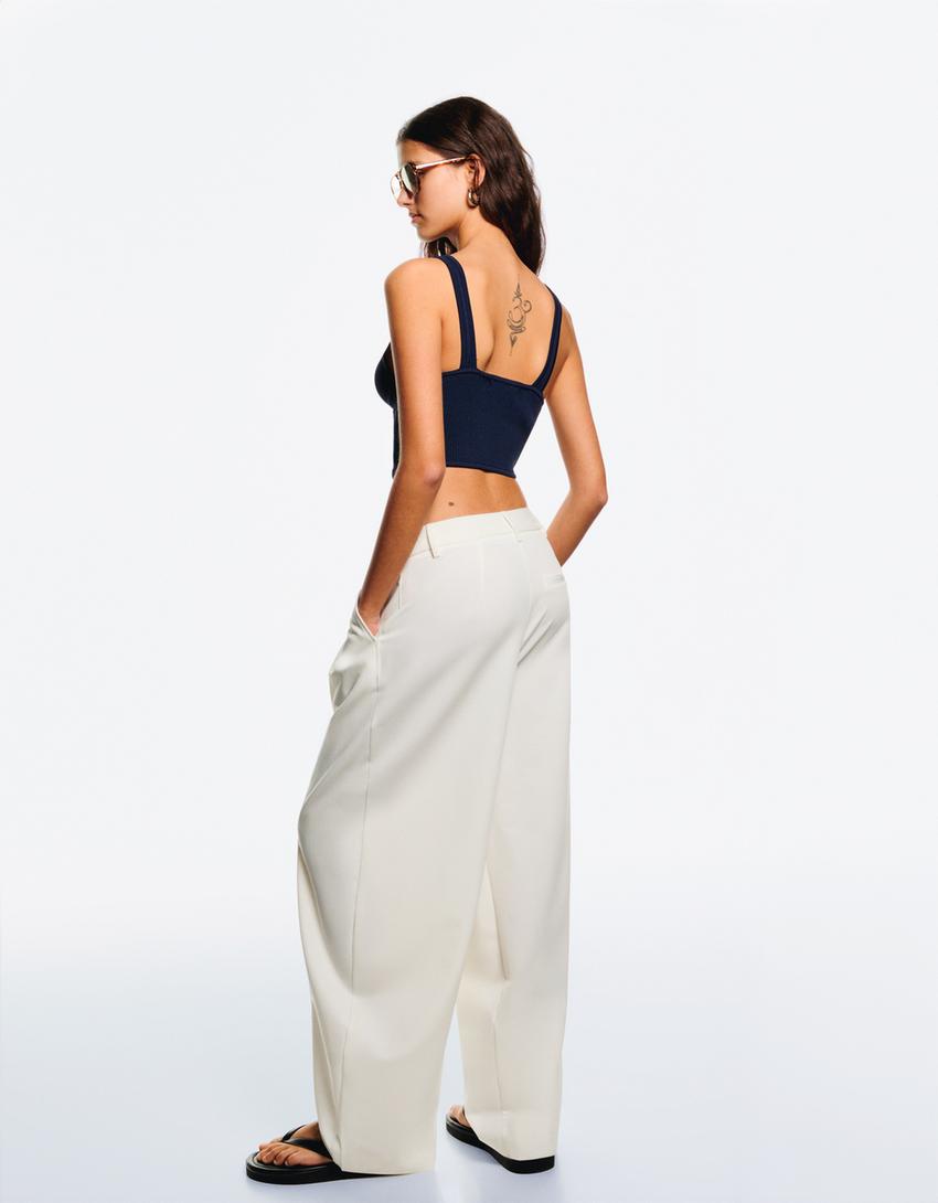Tailoring broek met taille met overslag-Ecru-1