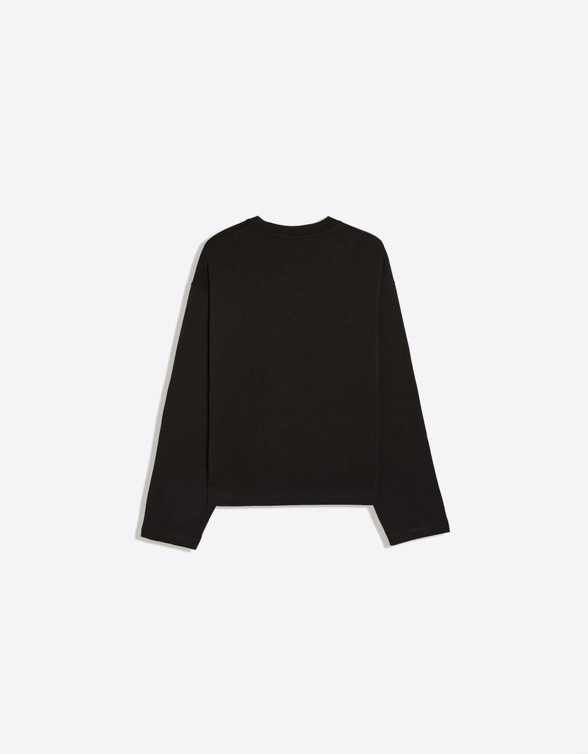 Maglietta a maniche lunghe Boxy fit-Nero