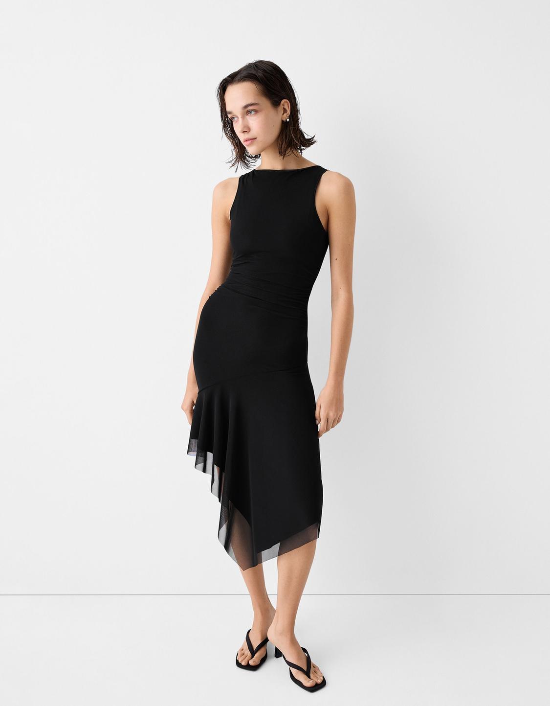Vestido midi sin mangas tul asimétrico