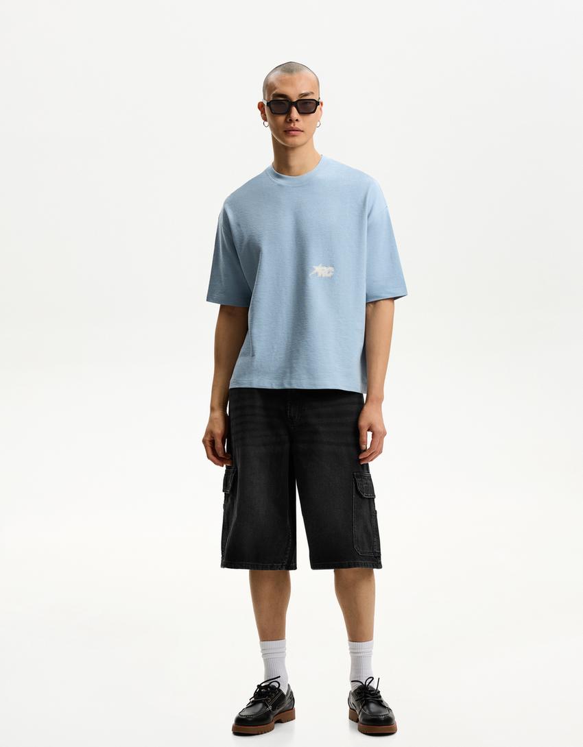 Pantaloni Cargo Neri Pantaloncini Bershka Uomo Bershka