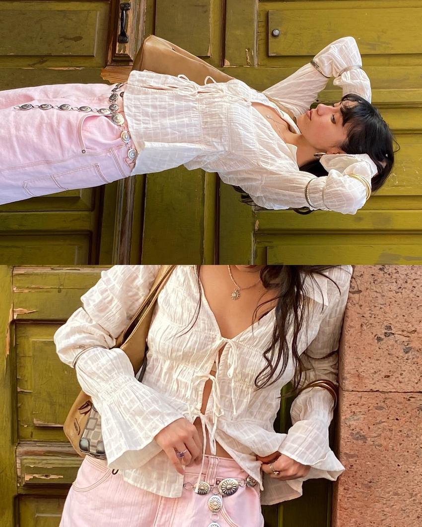 Rustic gathered shirt-Cream-3