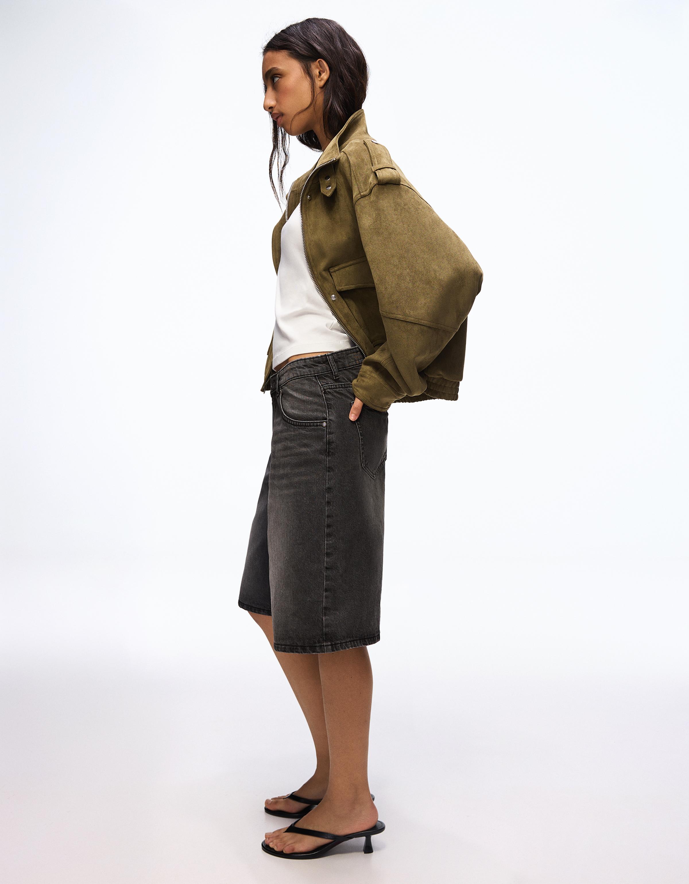 Baggy fit denim bermuda şort - Görsel 15