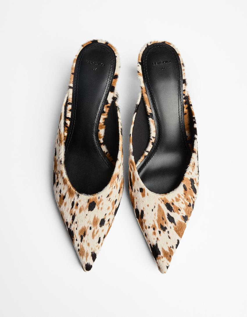 Animal print LEATHER high-heel mules-Multicolored