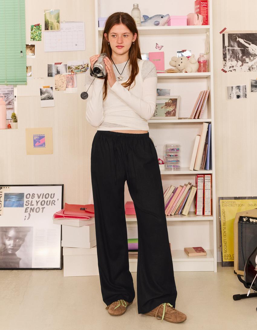 Pantalon taille élastique-Noir