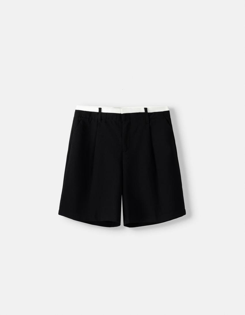 Bermuda short with contrast poplin waistband-Black-5