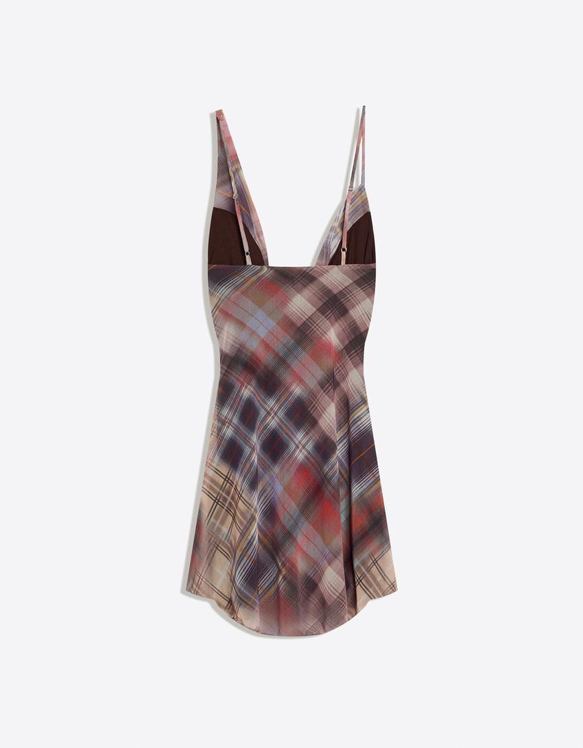 Robe courte en tulle à carreaux-Marron