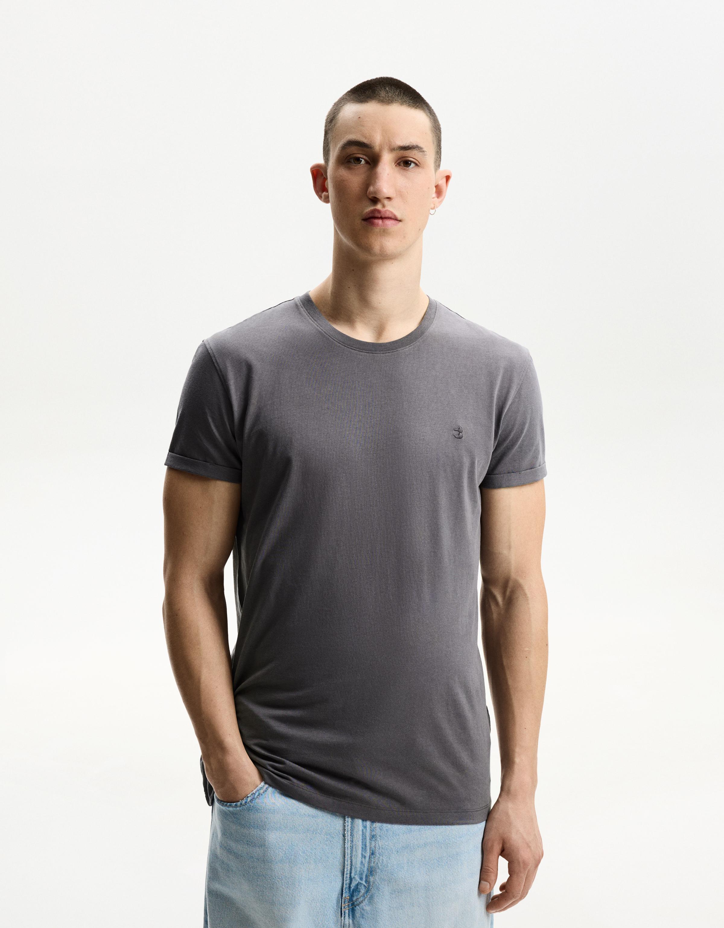 Bershka T-Shirt Mit Roll-Up-Ärmeln Und Print Herren Xl Grau