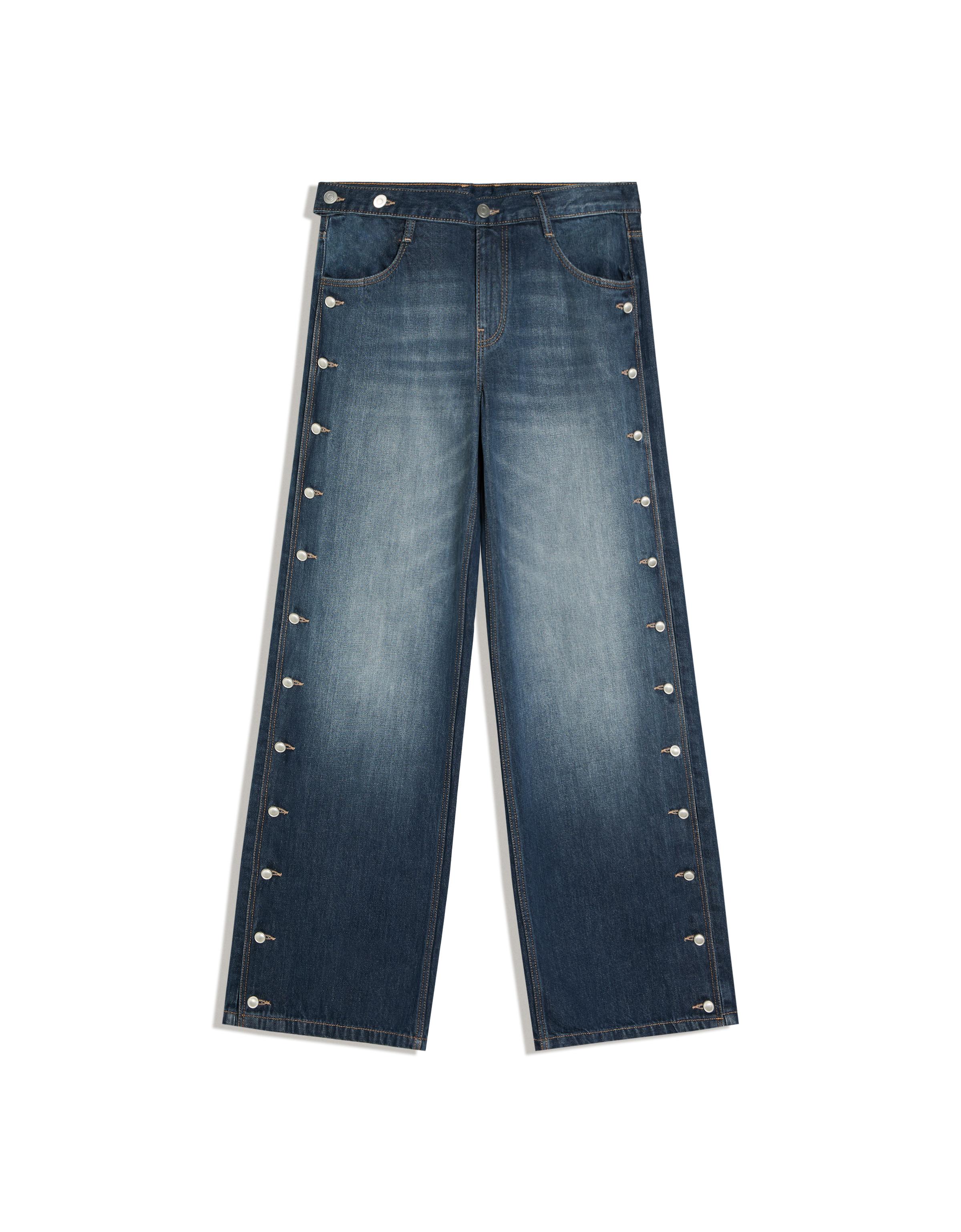 Bershka Yan düğmeli düşük bel straight fit jean