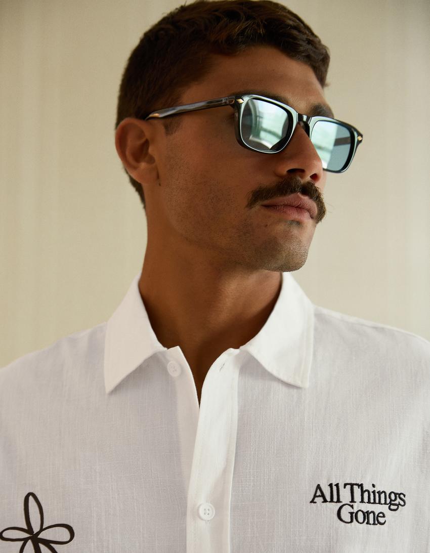 Printed short sleeve boxy fit shirt-White