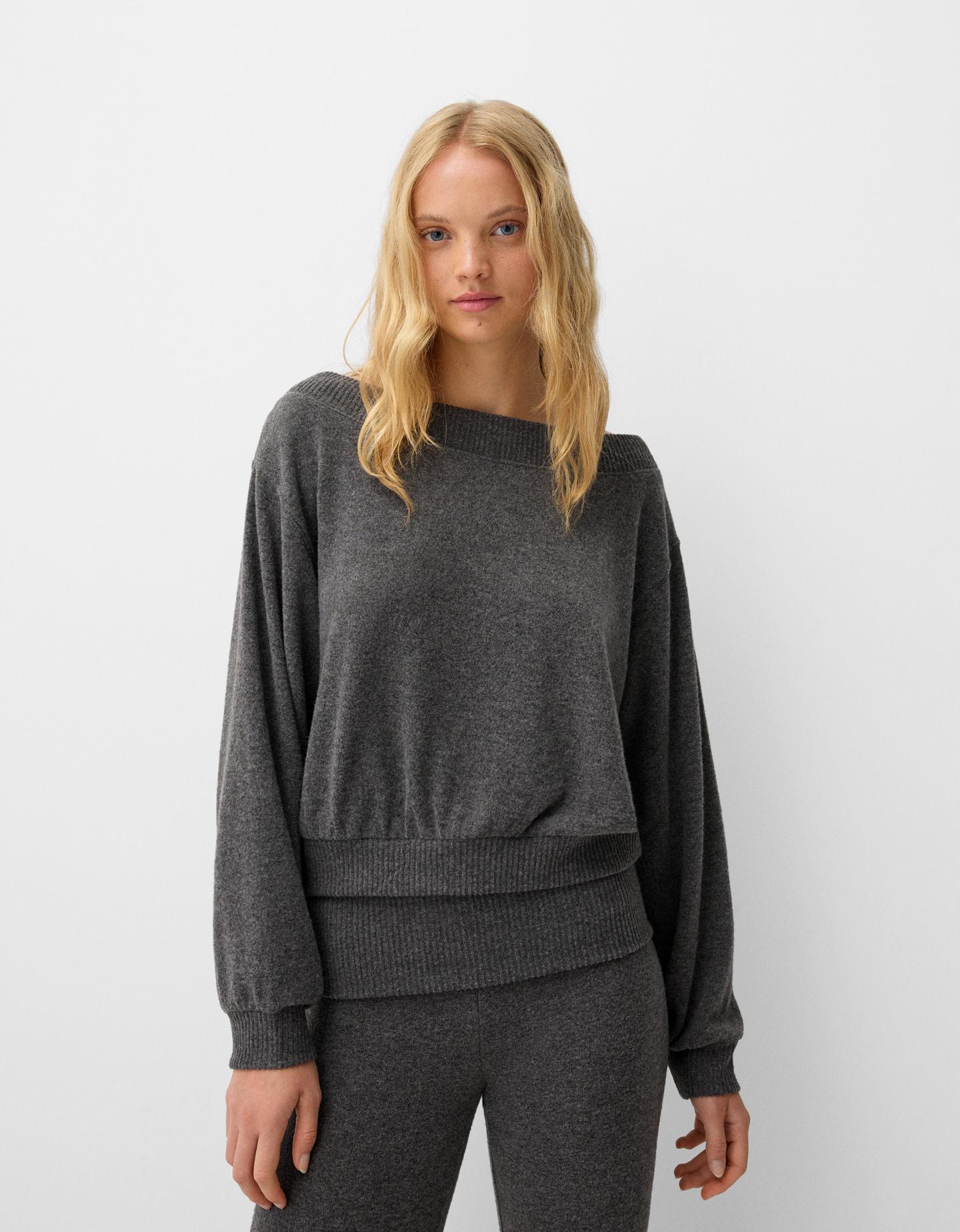 Bershka Jersey Asimétrico Soft Touch Mujer 10-12 Gris Oscuro