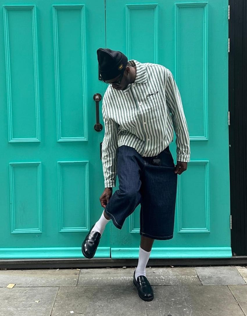 Striped jacket with embroidery-Green
