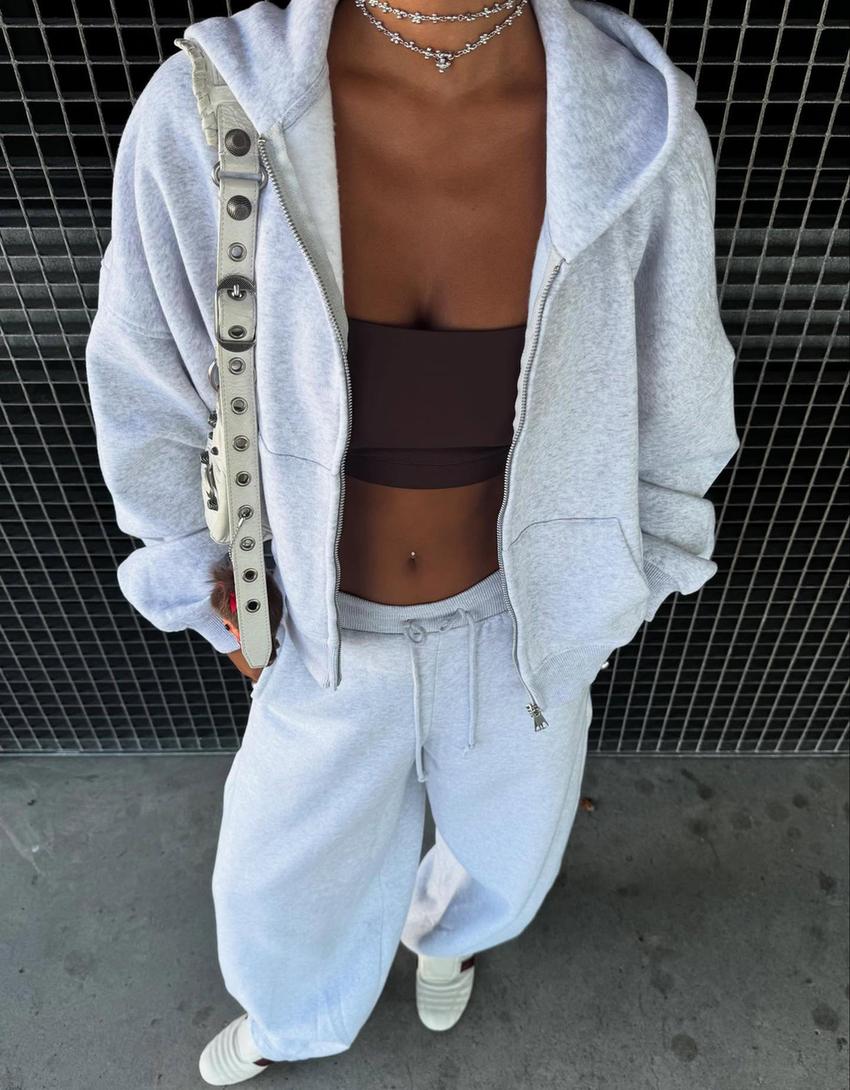 Sweat zippé oversize à capuche-Gris