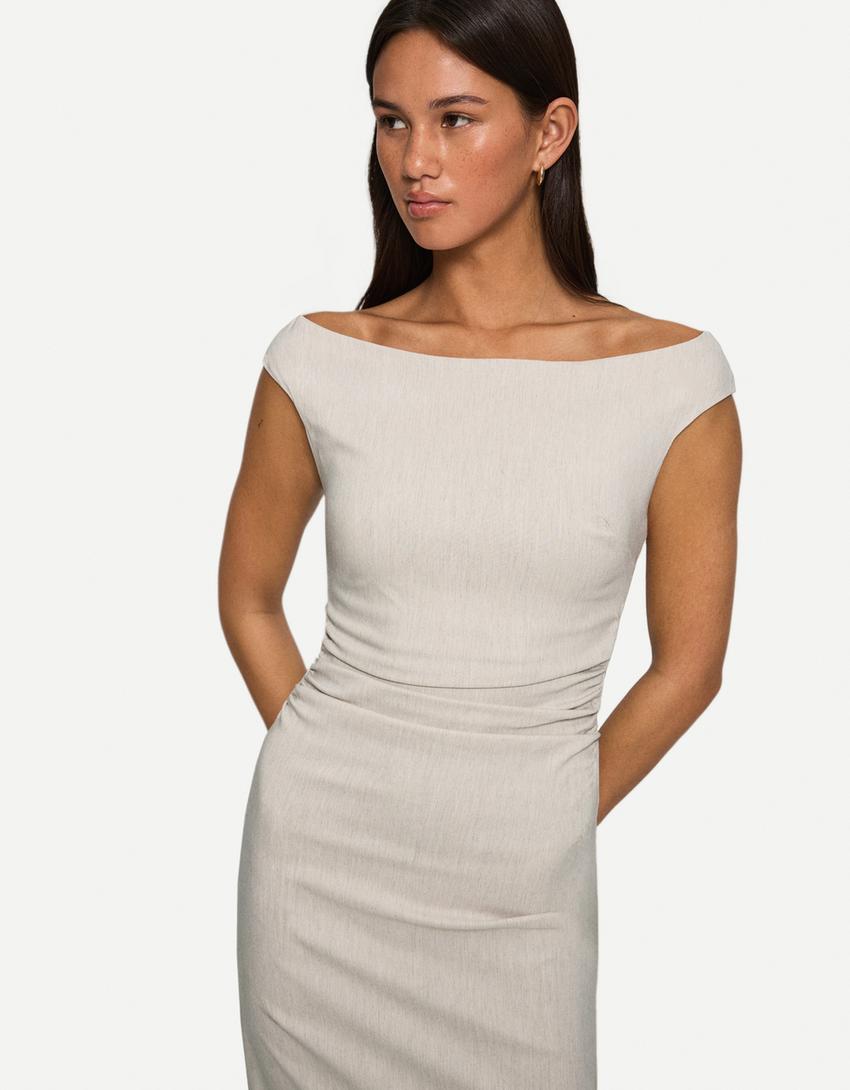 Stretch midi dress-Sand