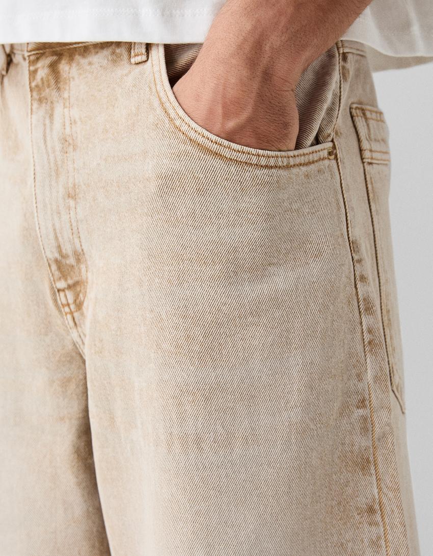 Super baggy denim Bermuda jorts-Cream