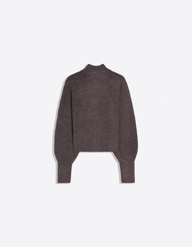 High neck zip-up knit cardigan — Brown 6