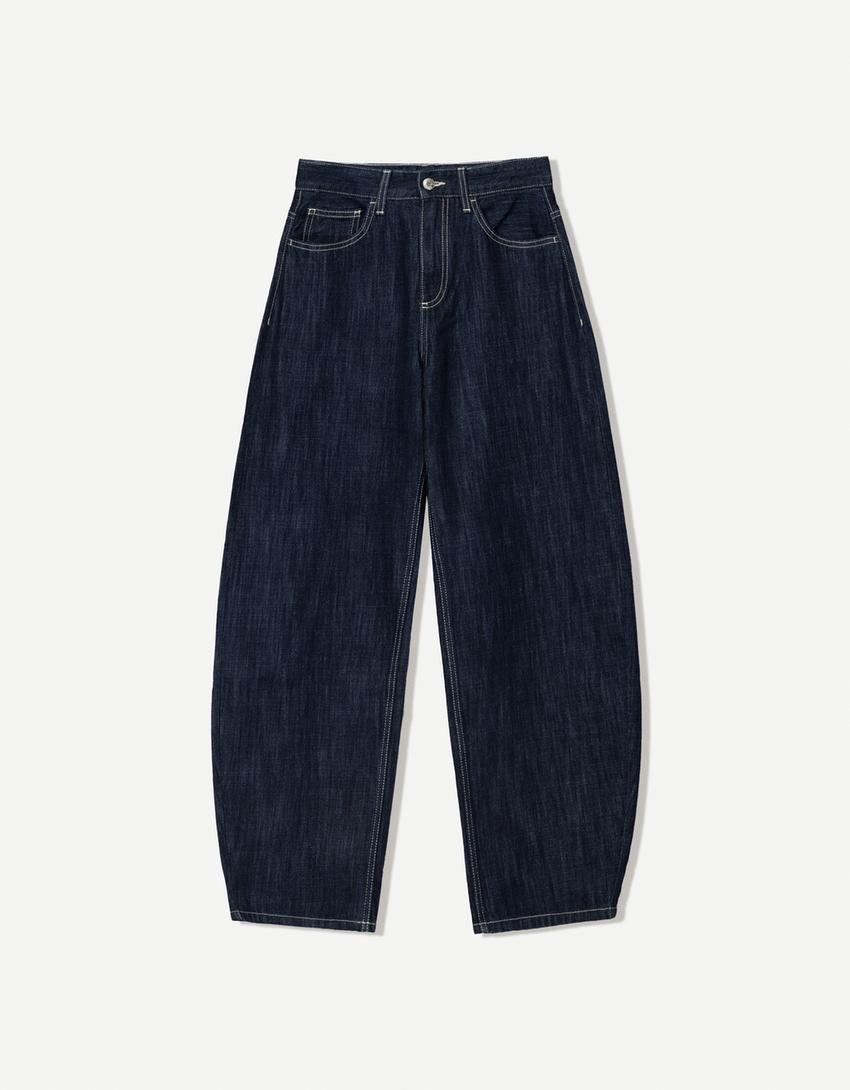 Jeansy wide leg barrel-Granatowy-3