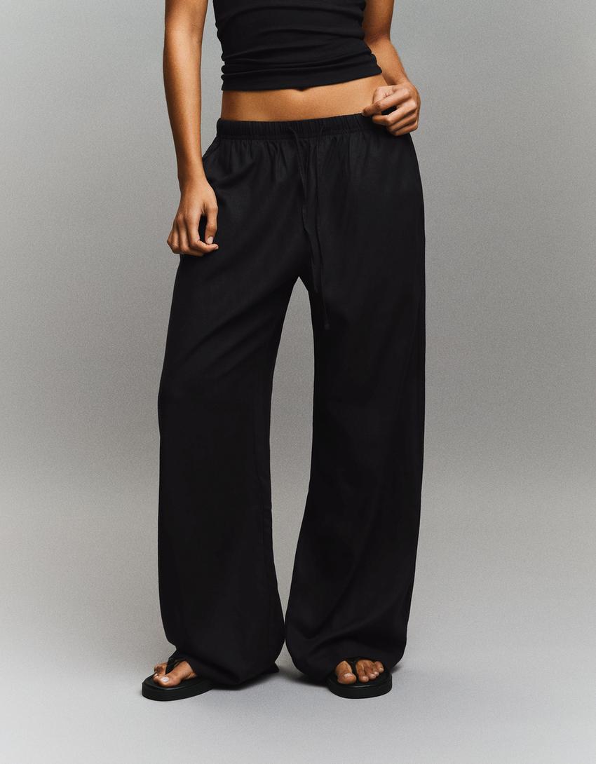 Elasticated waist trousers-Black