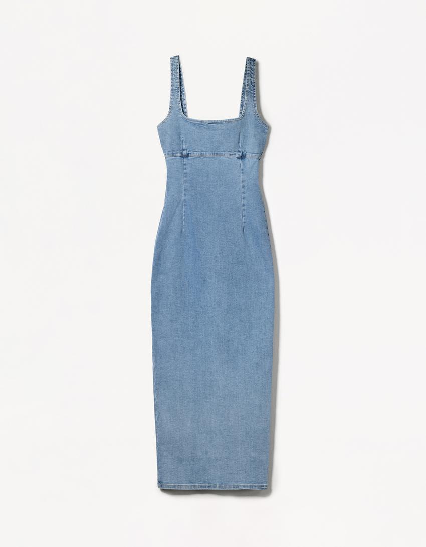 Vestido denim tirantes largo-Azul lavado-0