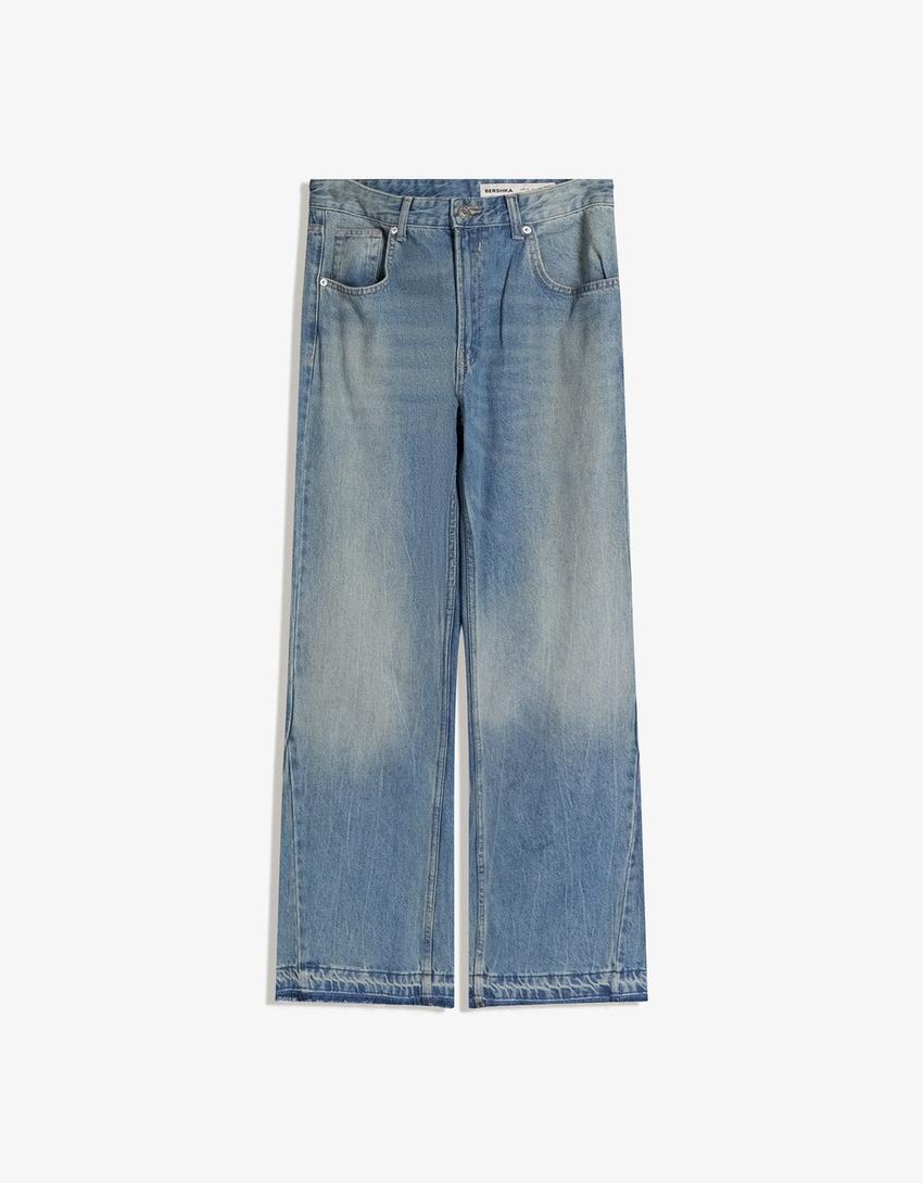 Straight flared jeans-Gewassen blauw