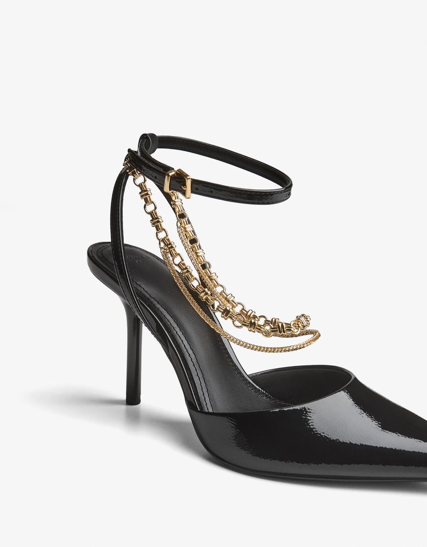 Chain detail high-heel shoes-BLACK
