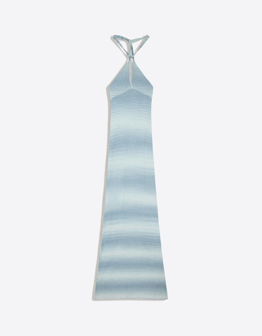 Pullu halter midi elbise - Görsel 5