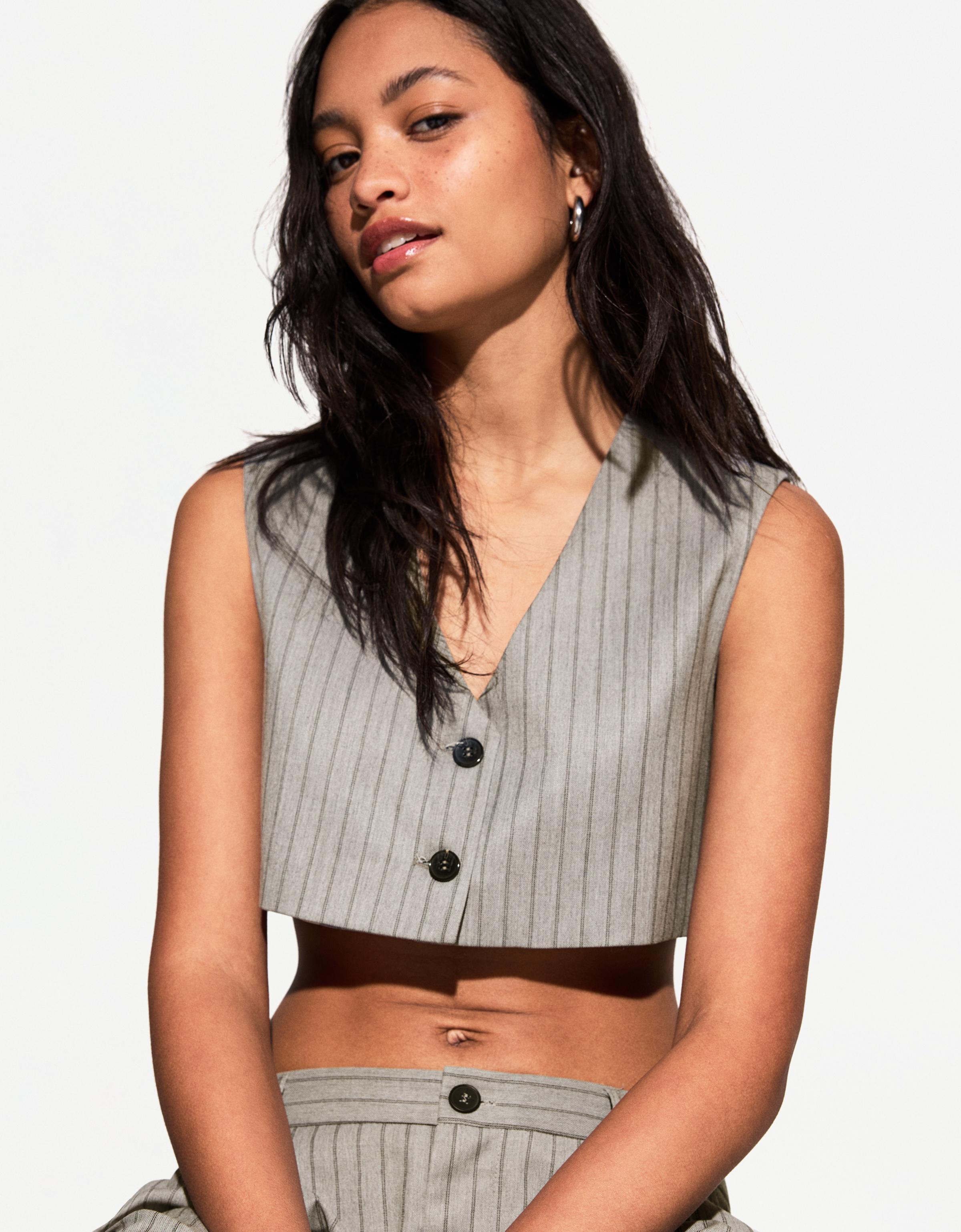 Bershka Cropped-Weste Damen L Grau