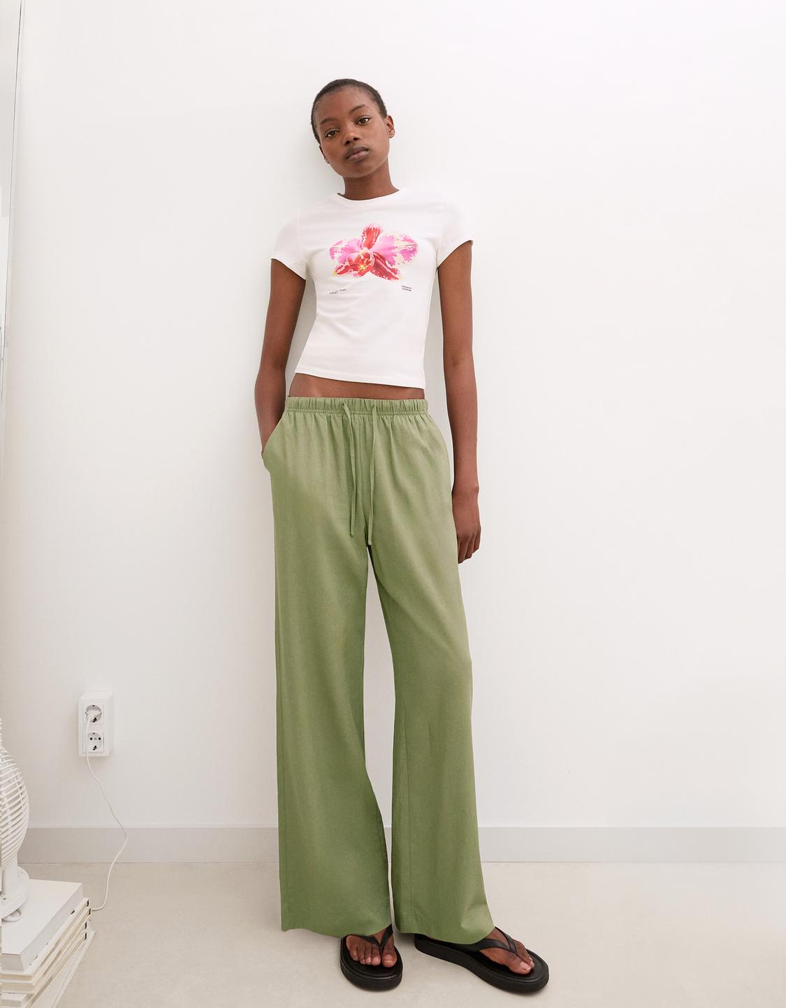 Linen blend trousers with an elasticated waistband