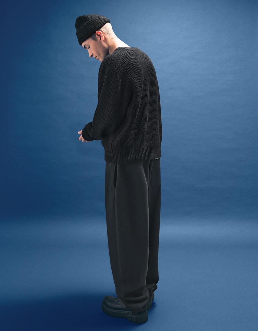 Светр оборотного переплетення зі змішаної тканини з вовною-Чорний