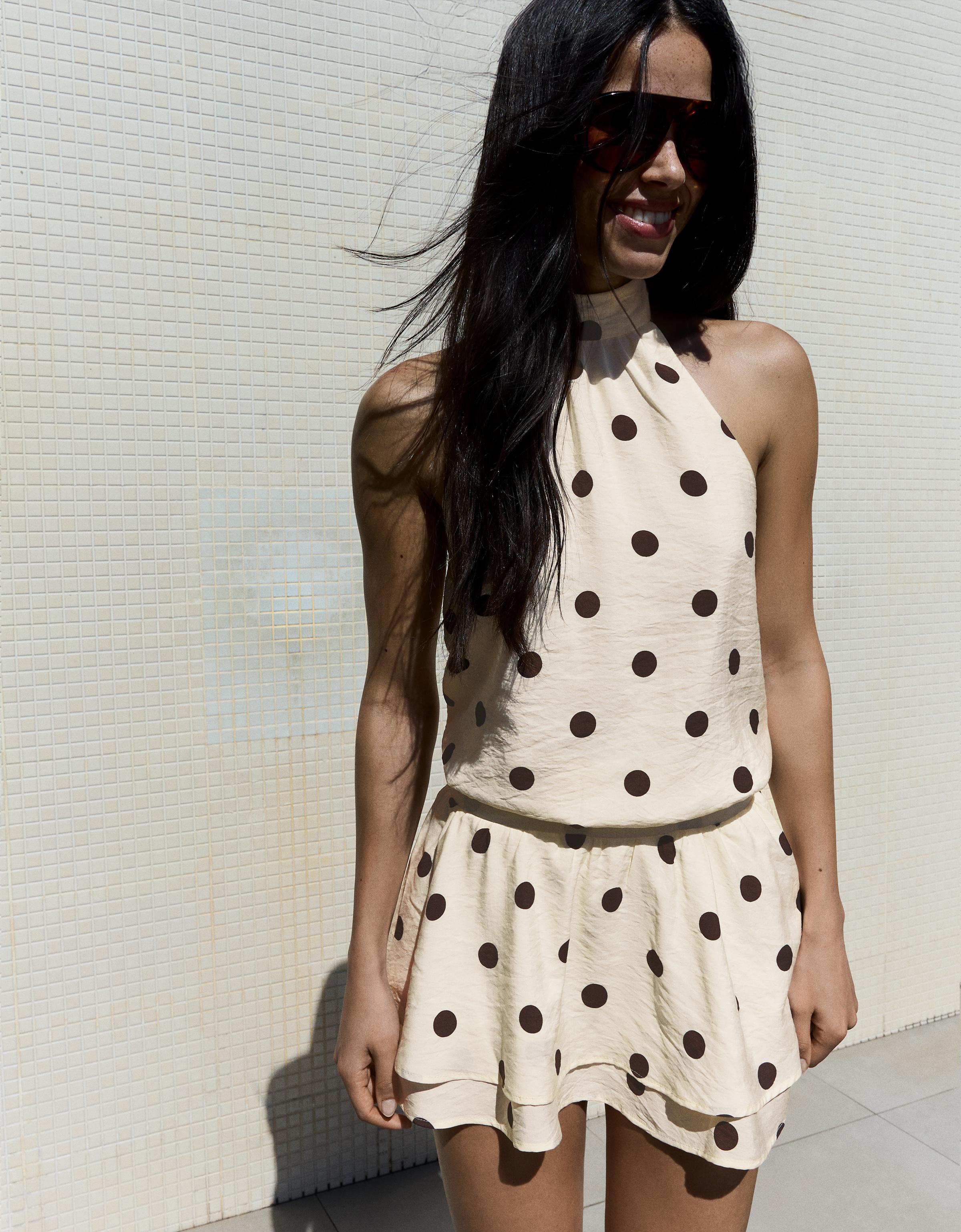 Vestido Mini Cuello Halter Mujer M Beige
