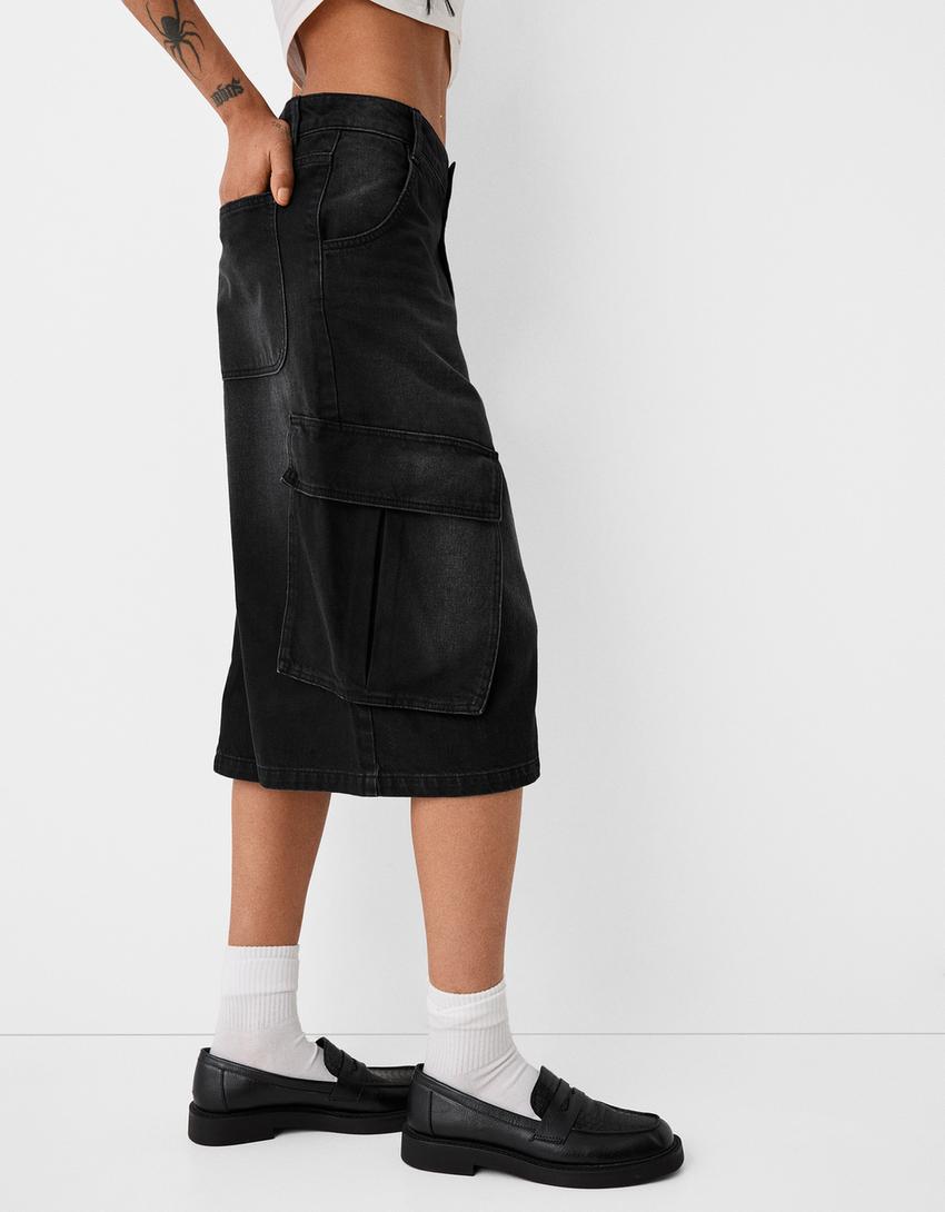 Baggy kargo bermuda jort-Siyah-5