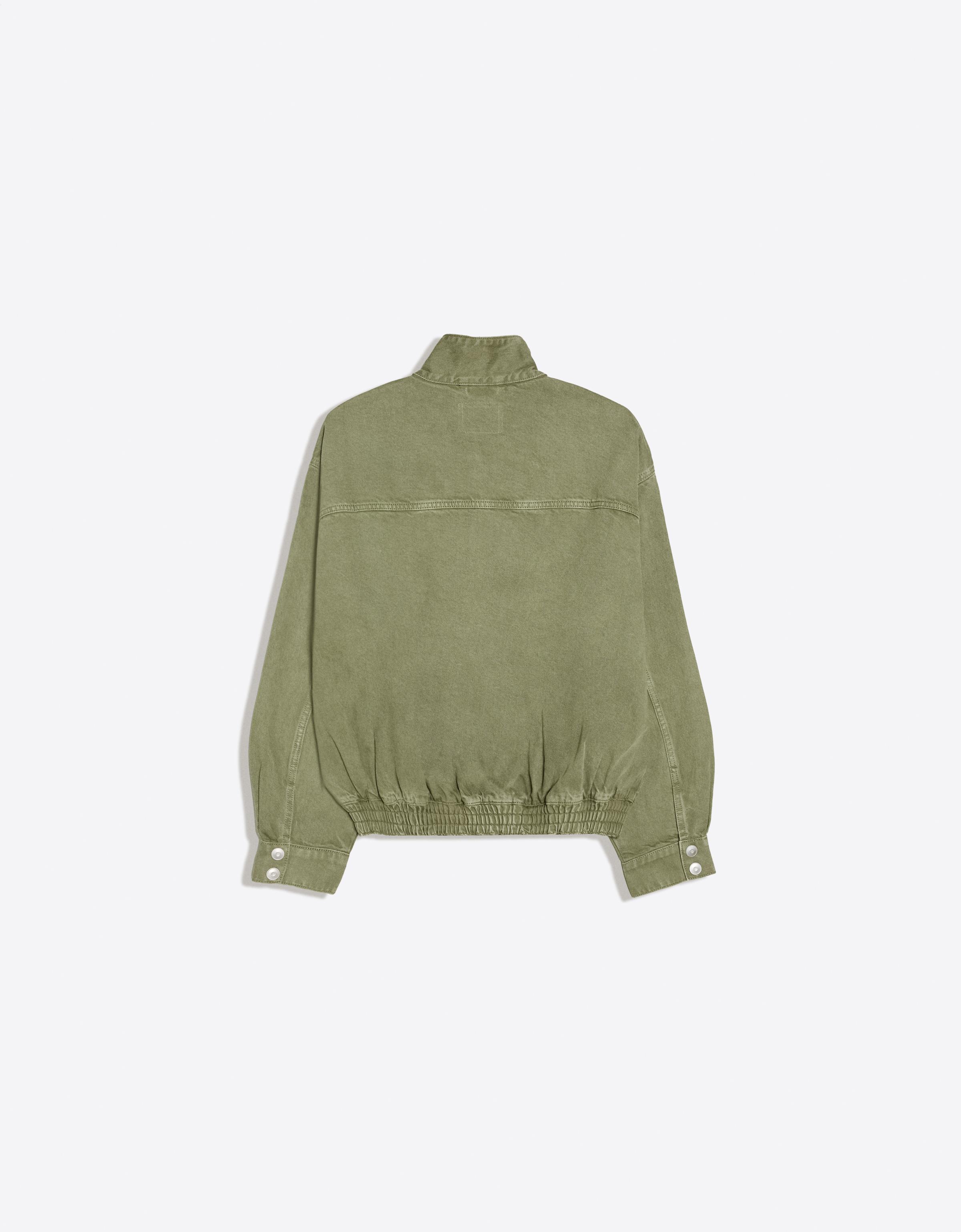 Double-breasted funnel neck jacket with pocket — Green