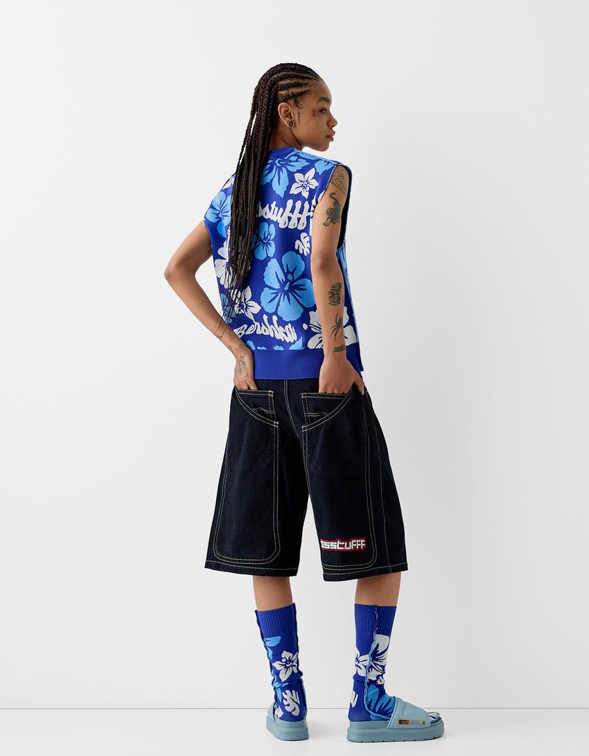 Gilet sans manches BERSSSHKA X SSSTUFFF amovible fleurs-Bleu-4