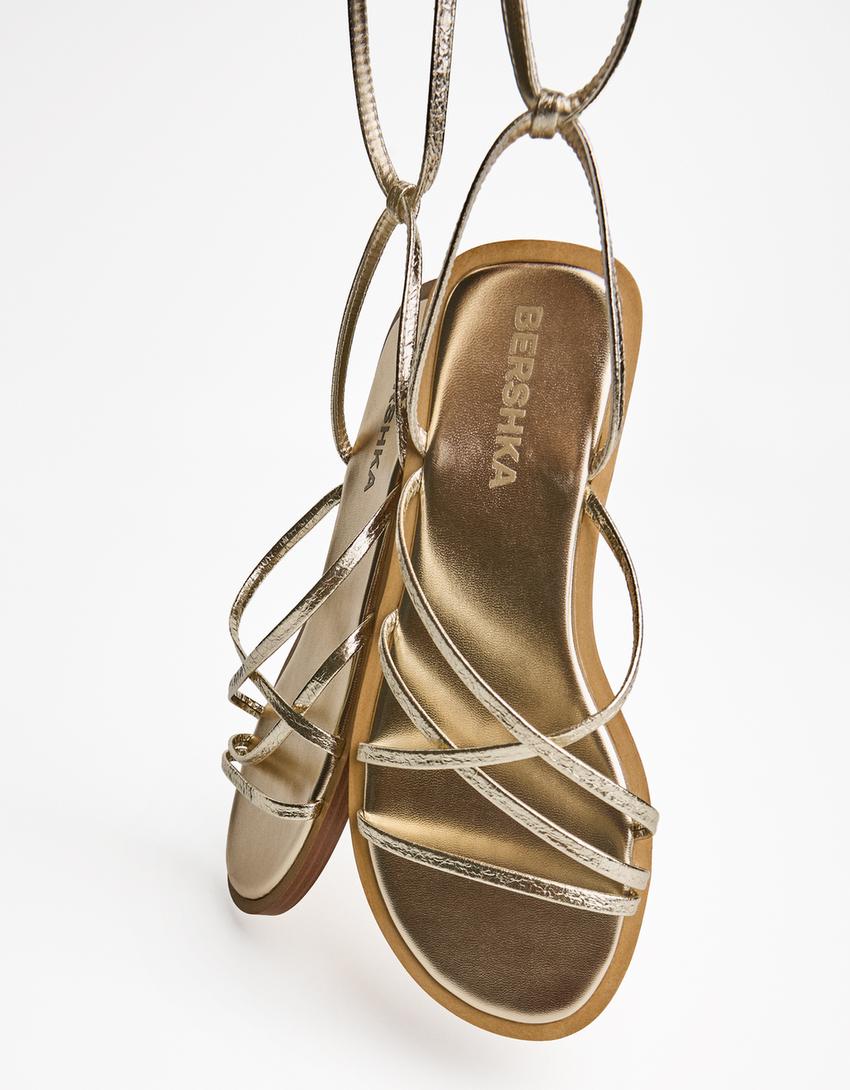 Flat multi strap sandals-Gold