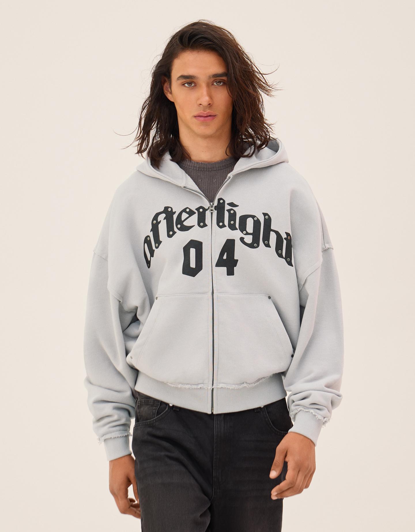 Bershka bluza boxy z suwakiem i nadrukiem szary