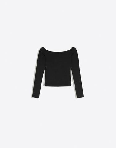 Bardot neck long-sleeve T-shirt — Black 5