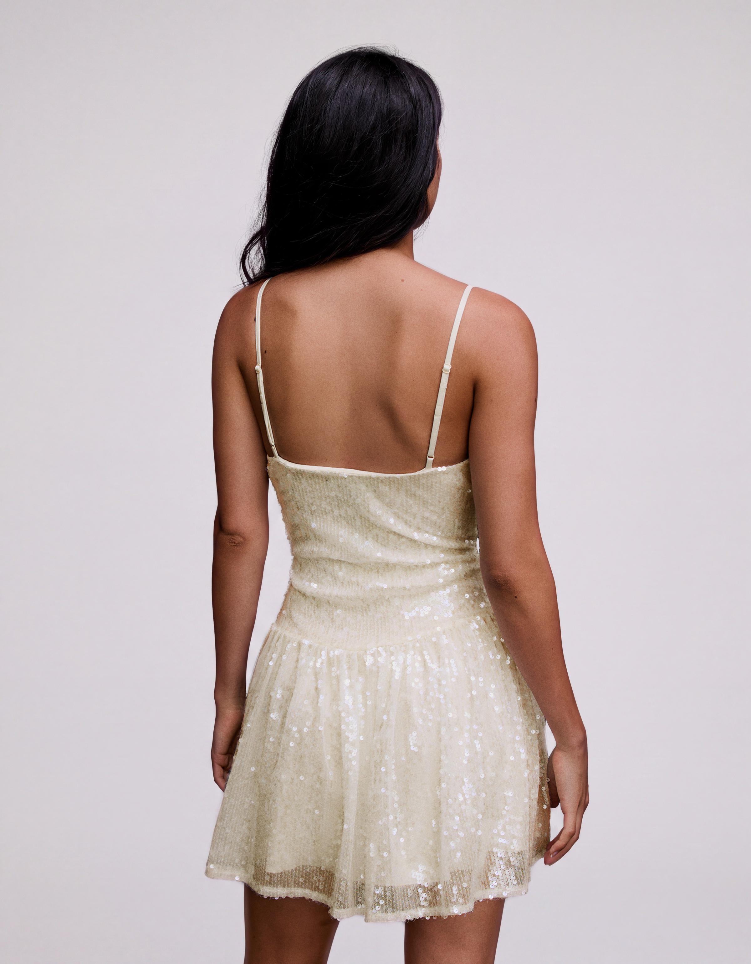 Strappy sequin mini dress with flared skirt — Cream