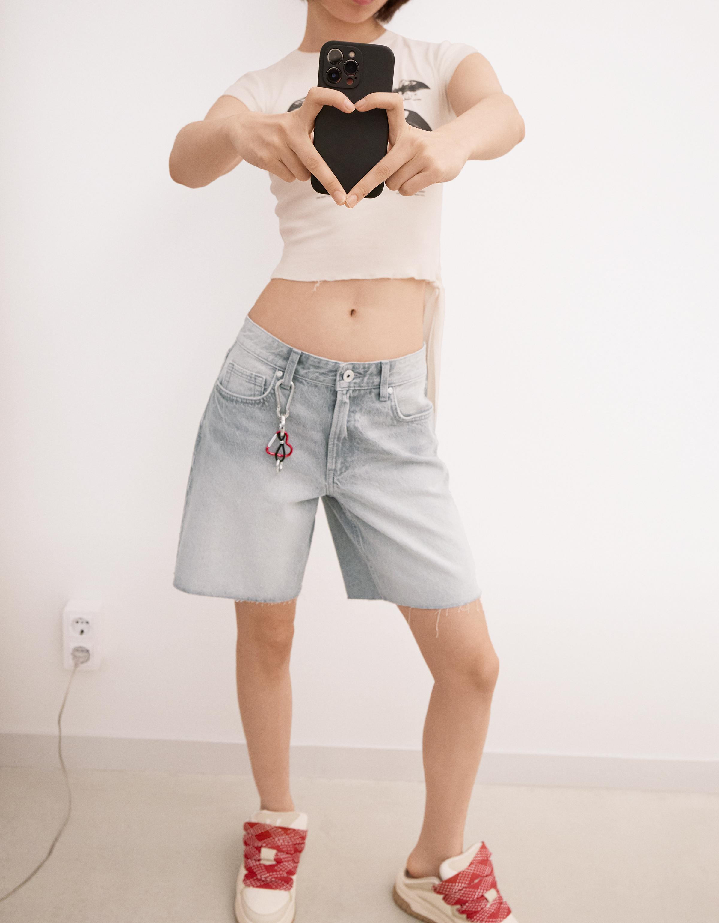 【BAON】[unisex] Rikako Cat Washing Banding Bermuda Denim Pt Waco Shorts (Washed) – Binkybro