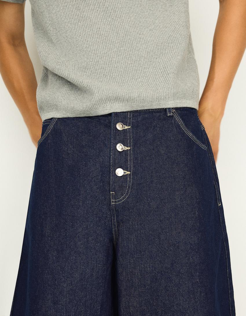 Barrel fit denim bermuda-Denizci mavisi