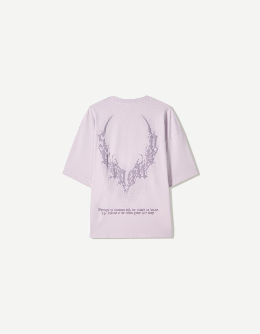 Oversize-T-Shirt mit kurzen Ärmeln und Print-Violett