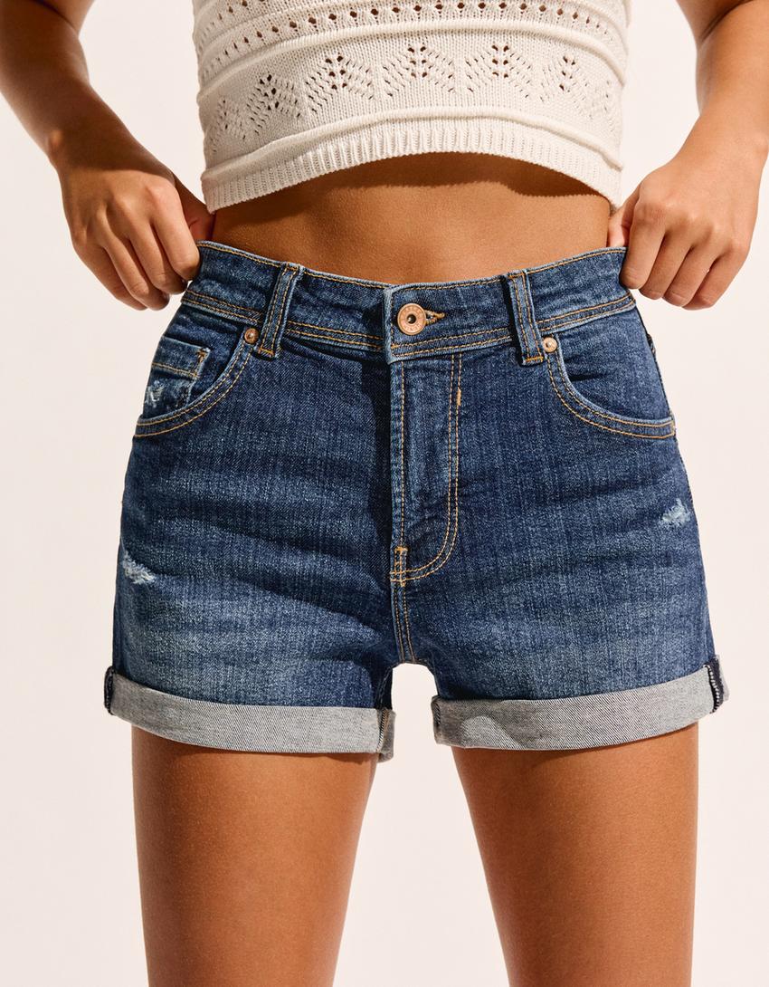 Roll-up denim shorts