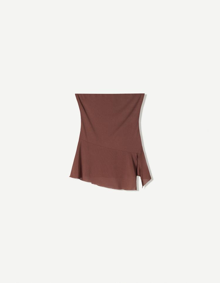 Asimetrik kesim krep bandeau top